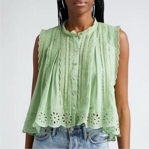 FARM Rio Eyelet Lace Sleeveless High-Low Cropped Cotton Blouse NWOT